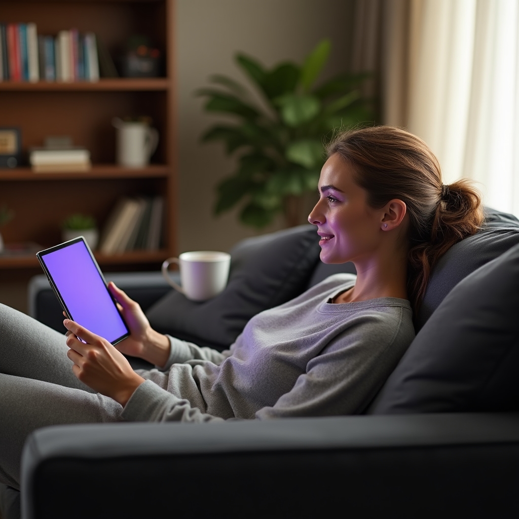 Person lernt entspannt zu Hause mit Kaffee und Laptop