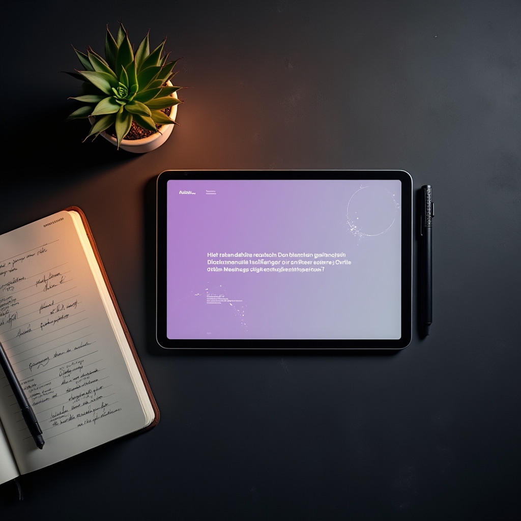 Reflexionsaufgabe auf einem Tablet mit Notizen daneben